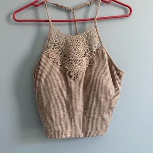 Tan Laced Neck tank